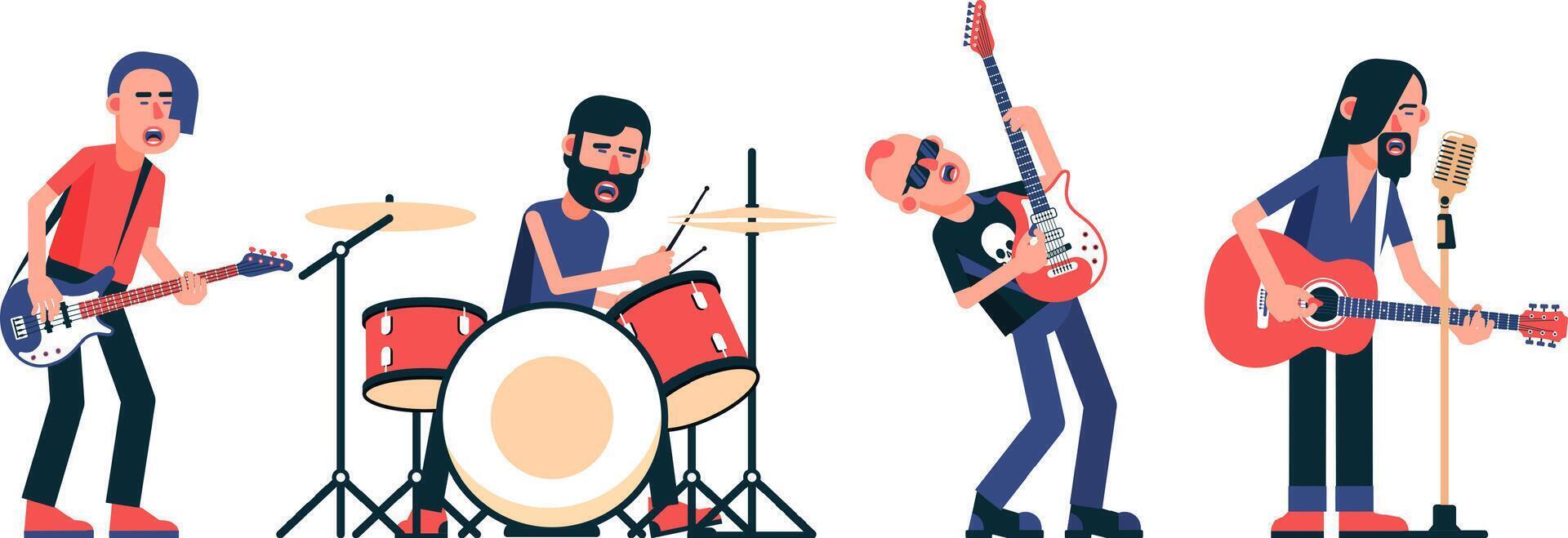 Rock band musicians characters isolated set vector