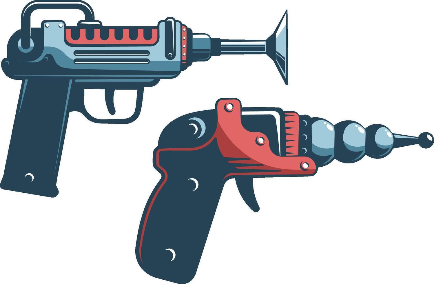 Alien laser gun - blaster space weapon in vintage print style. illustration. vector