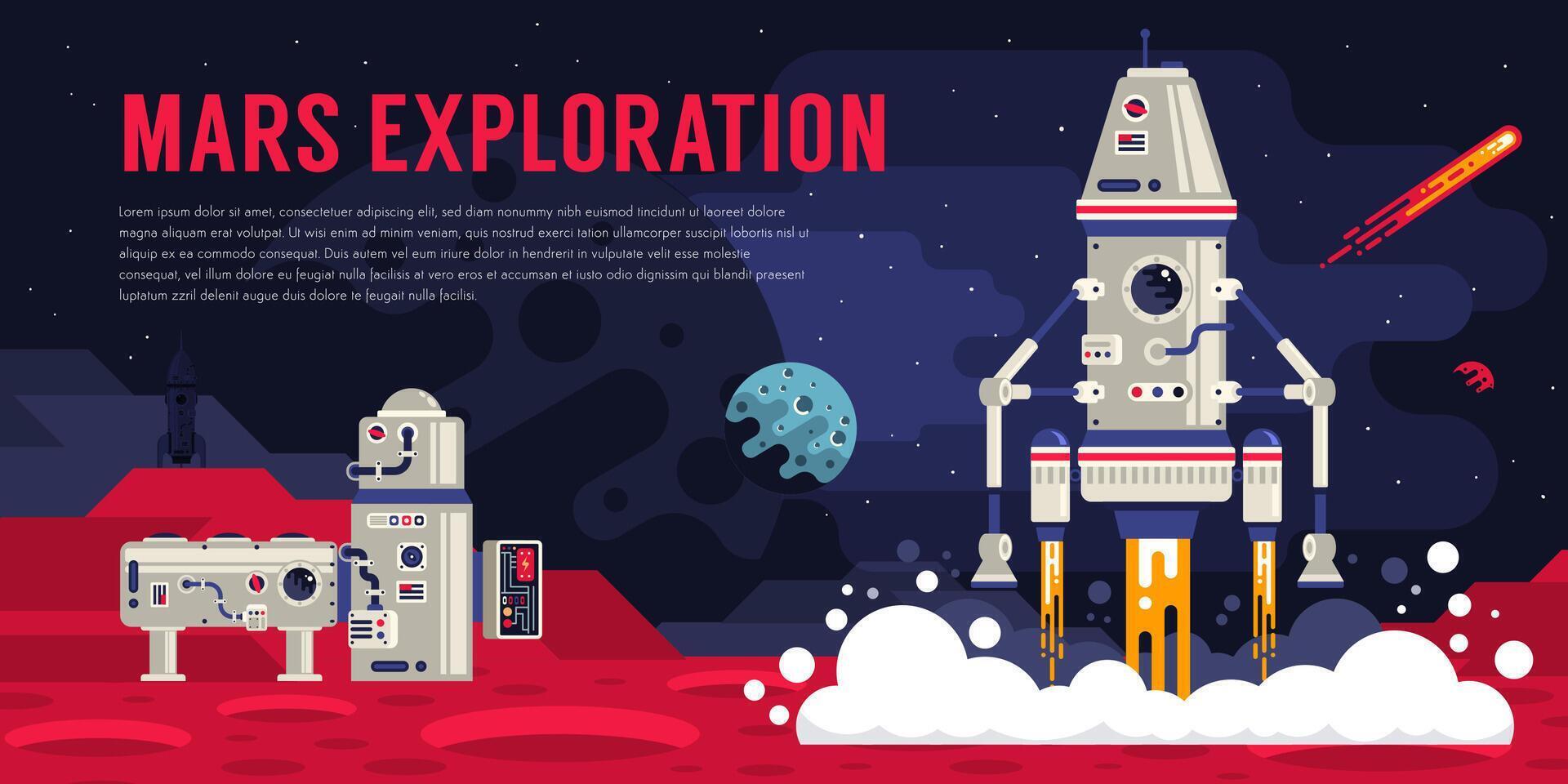 Space landing module lands on Mars. vector