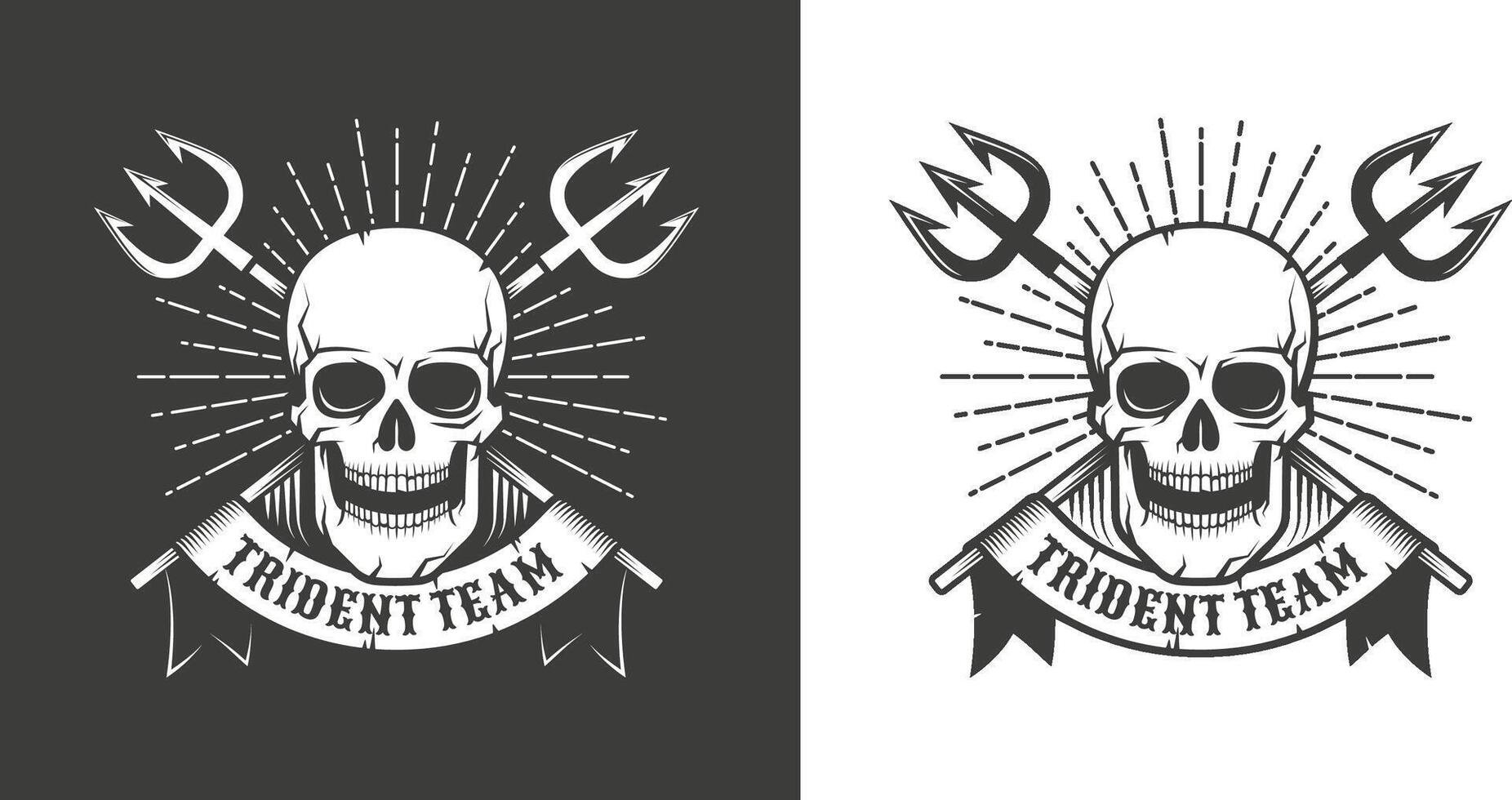 pirata mar emblema con cráneo y cruzado tridentes. Clásico retro hipster estilo. ilustración. vector