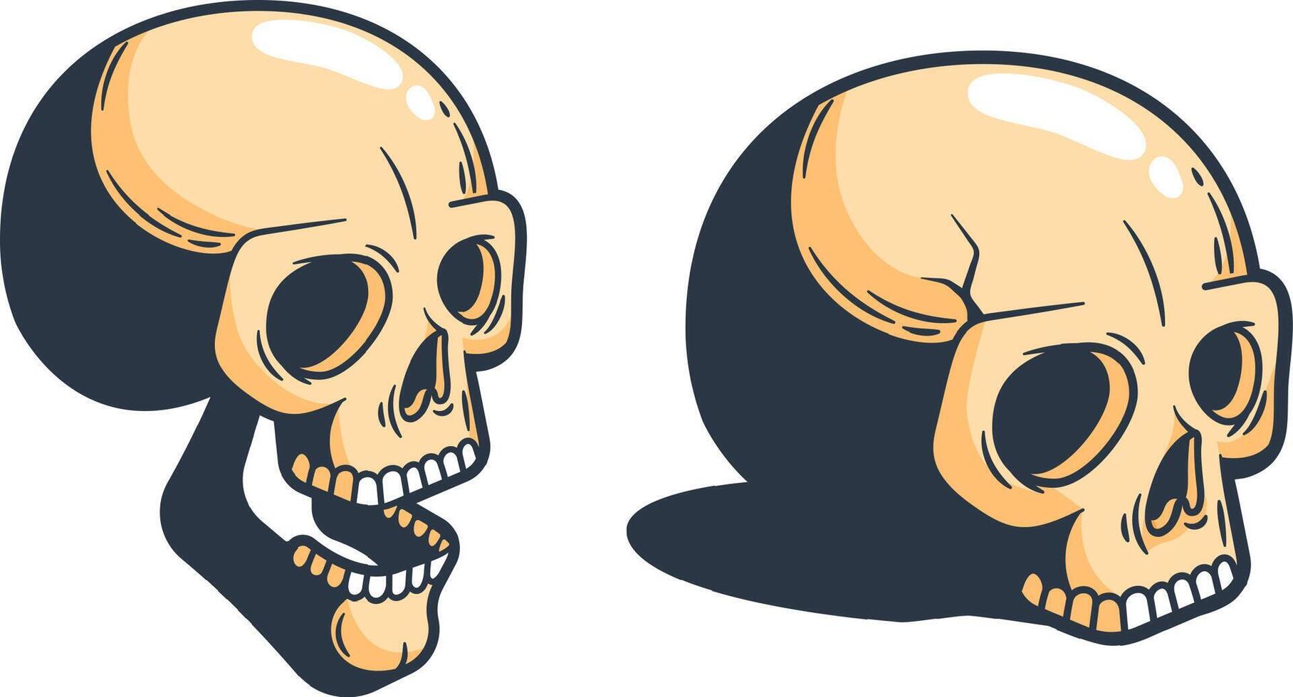 Cartoon skull in half turn vector