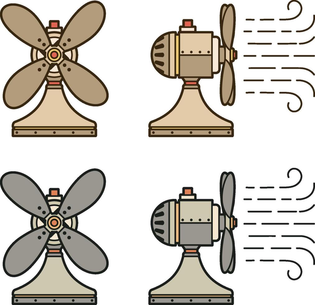 Old vintage fan side and front. illustration. vector