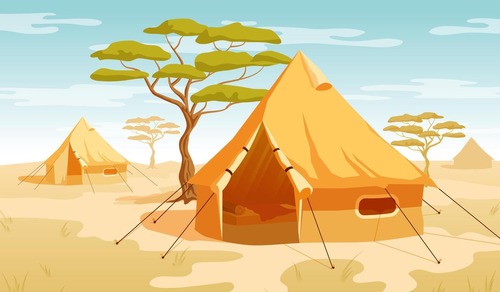 Safari tent in the desert savannah vector