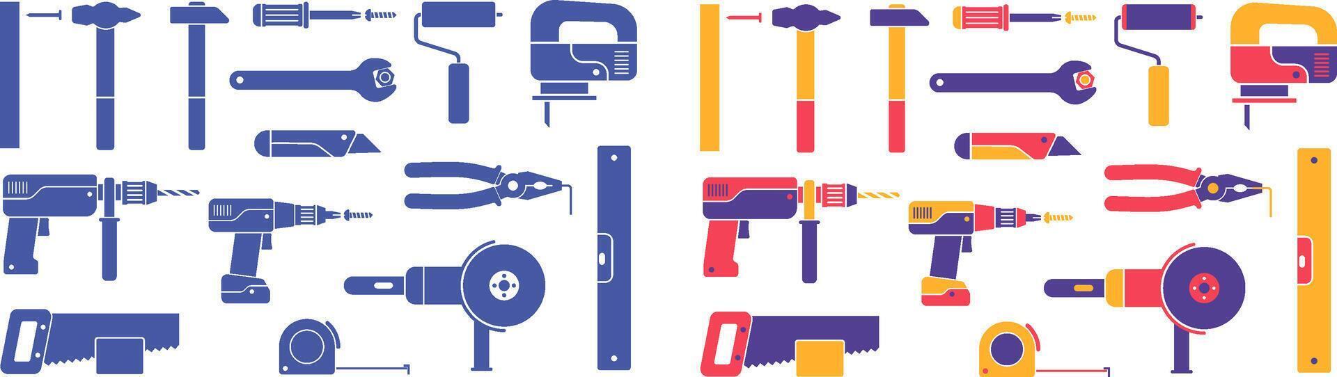 Hand-held working tools - set of icons vector