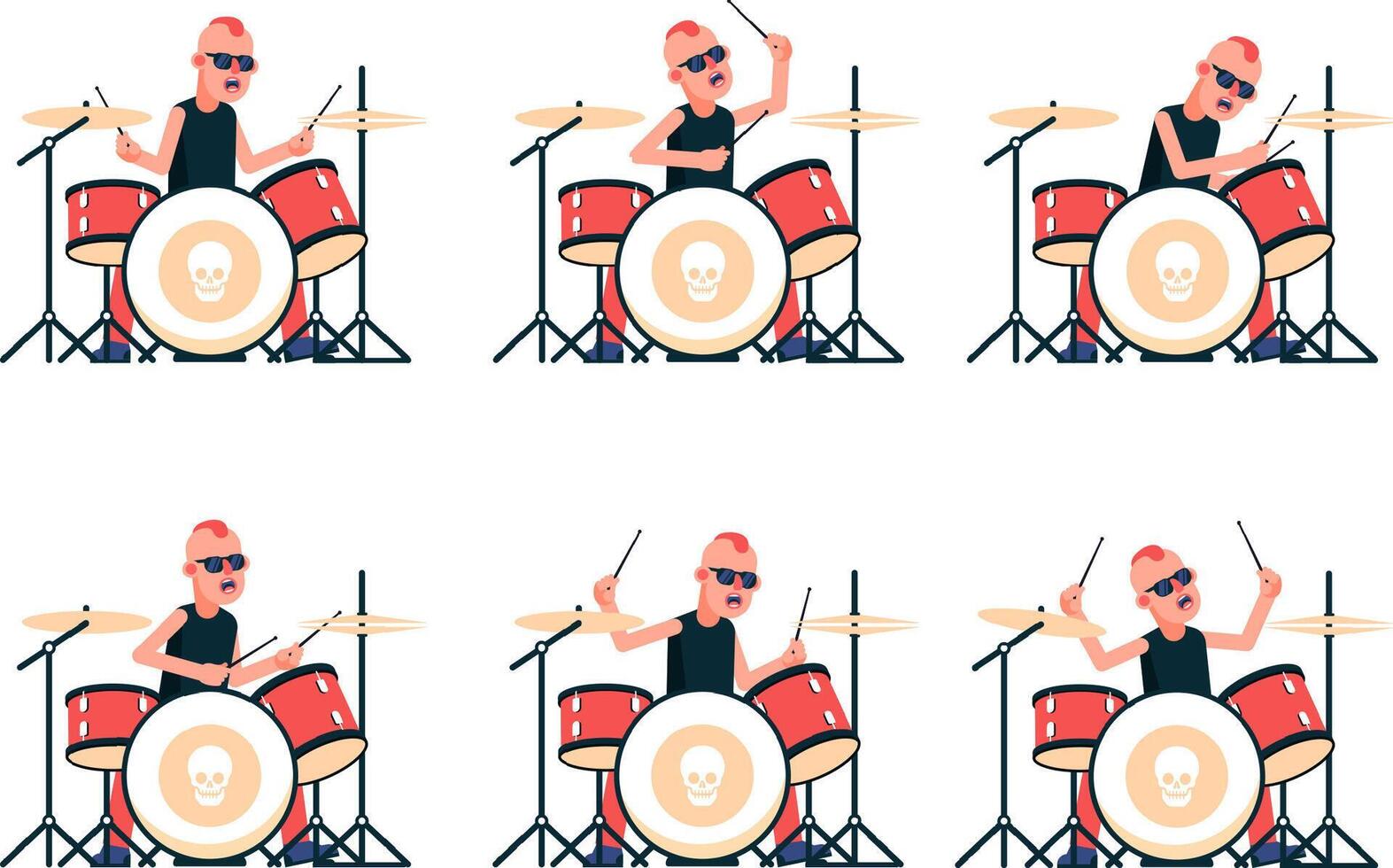 Punk rock band drummer playing drums vector