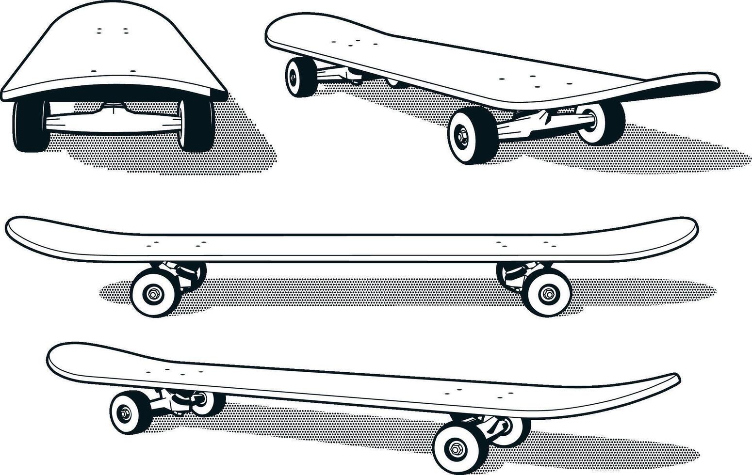 Skateboard in various angles - retro print vector