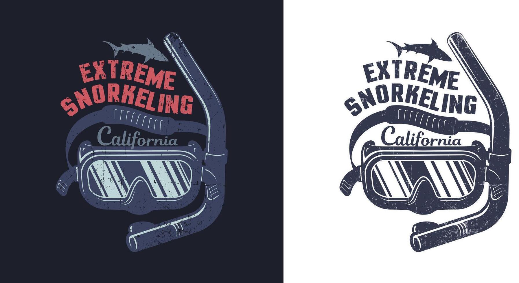 Snorkel mask - retro logo with grunge worn texture vector