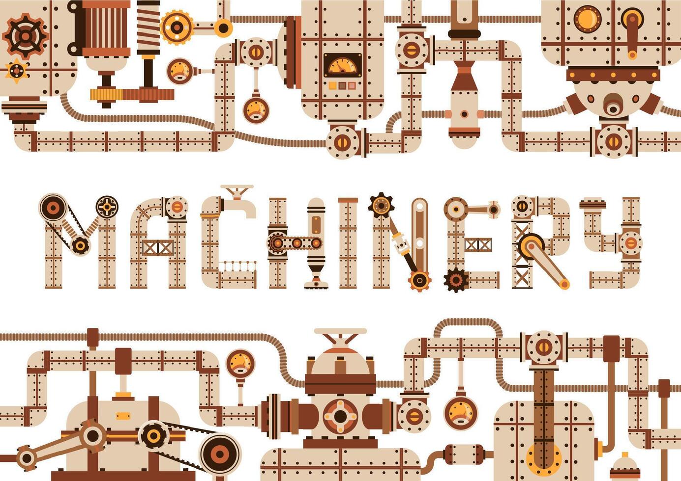 Steampunk machinery horizontal frame with pipes vector