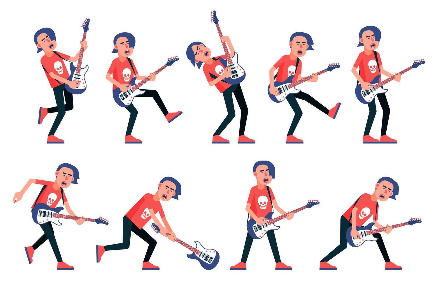 Guitar player from a rock band - various poses vector