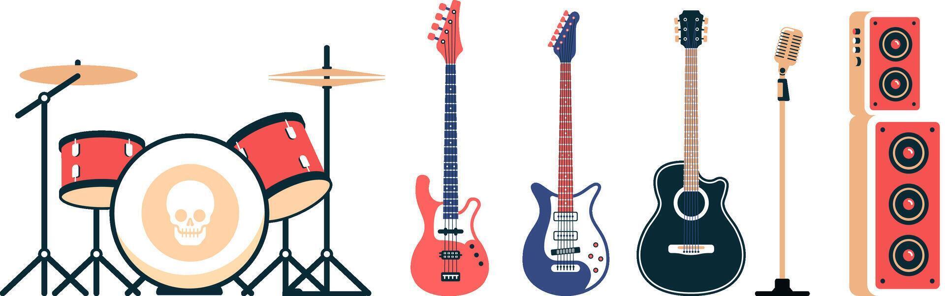 Rock band instruments set vector