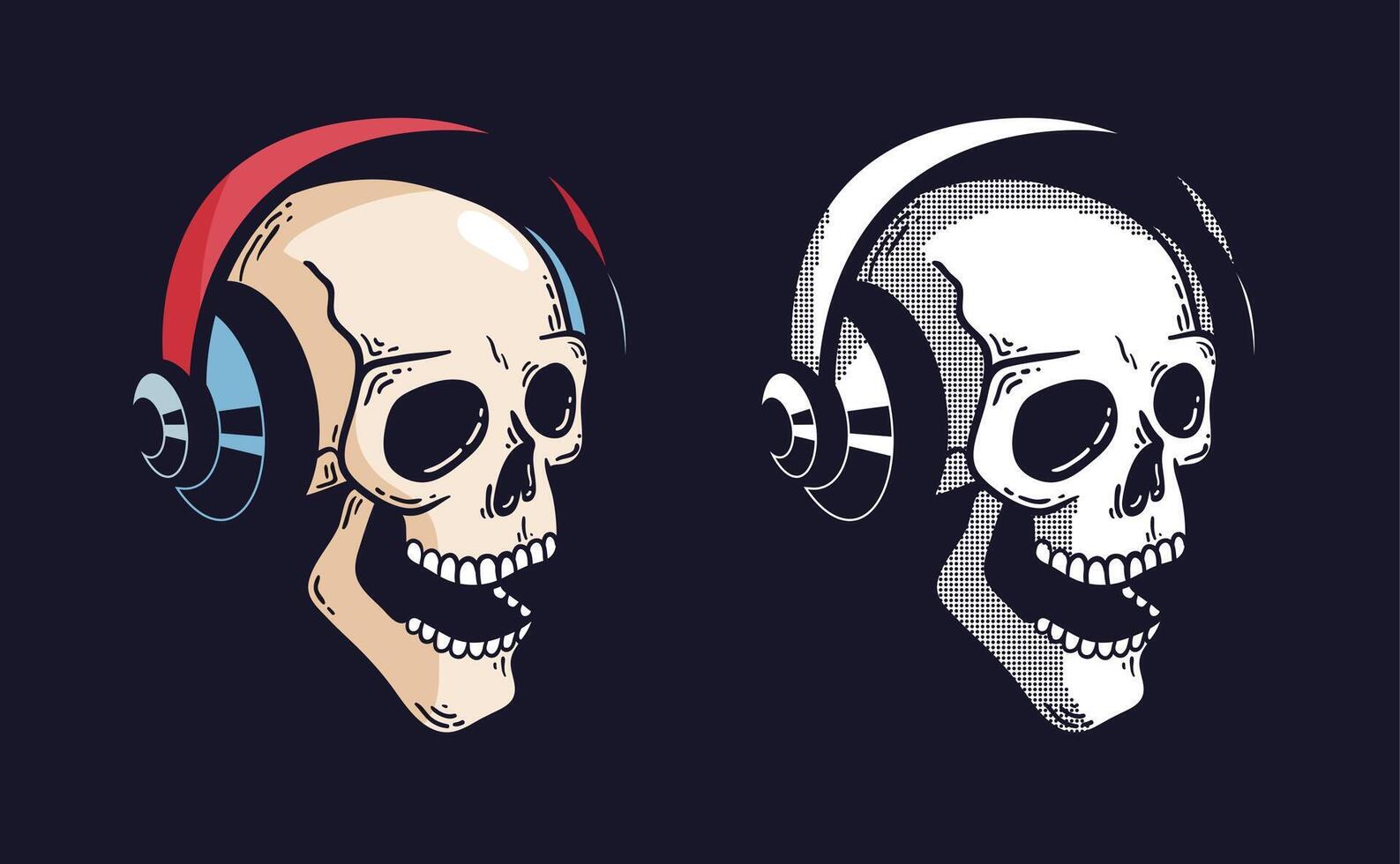 Skull in headphones on a dark background vector