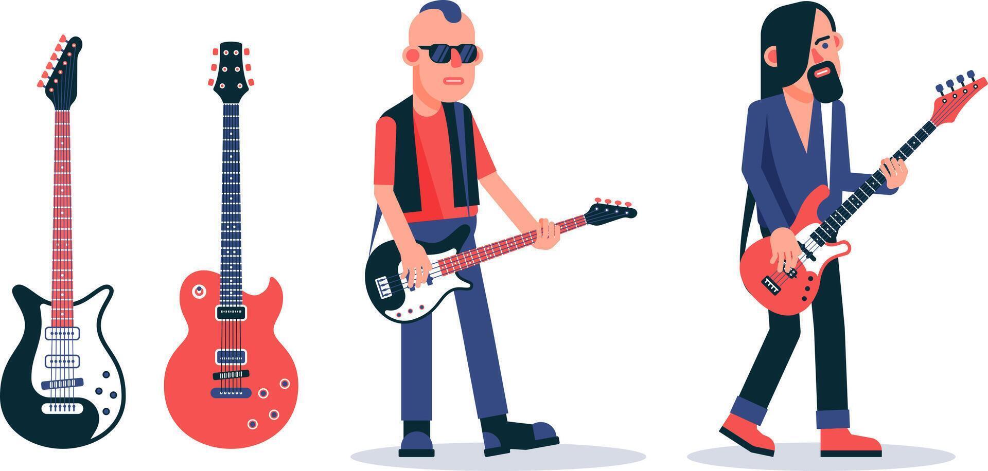 bajo guitarra jugador en oscuro lentes en punk estilo vector