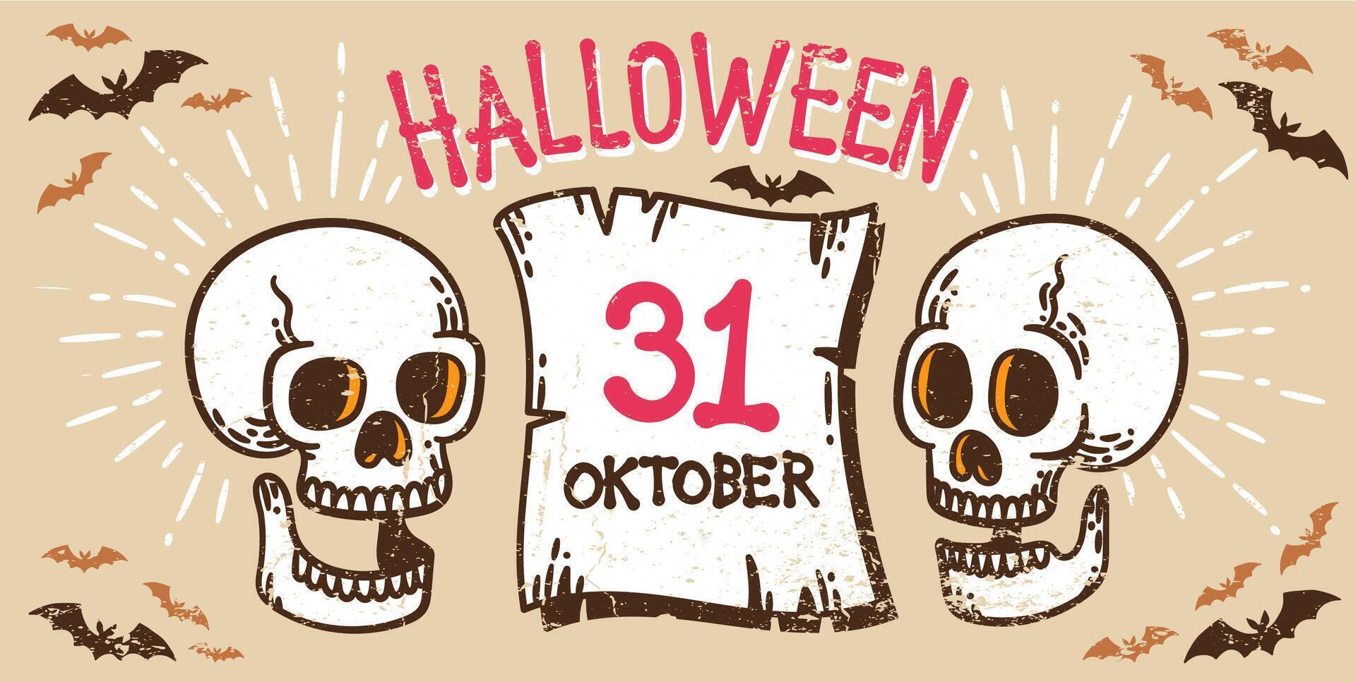 Halloween template poster ad with skulls vector