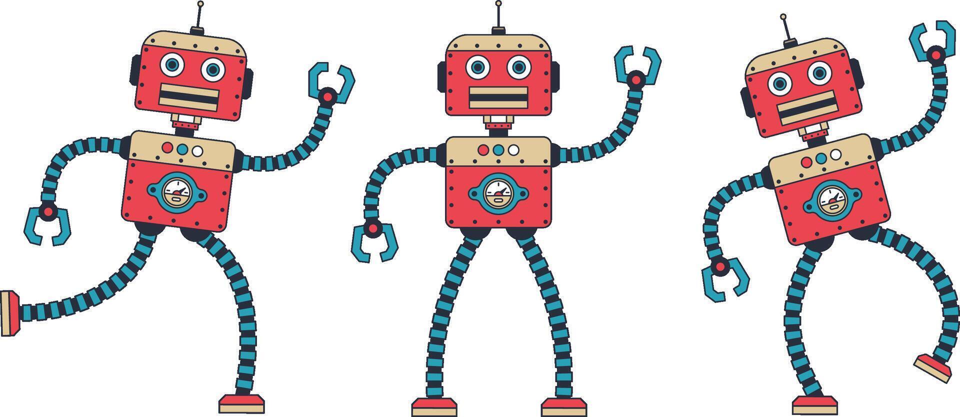 Funny retro robot poses vector