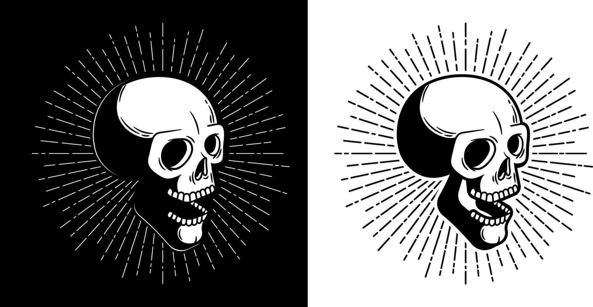 Skull hipster with sunburst - print style vector