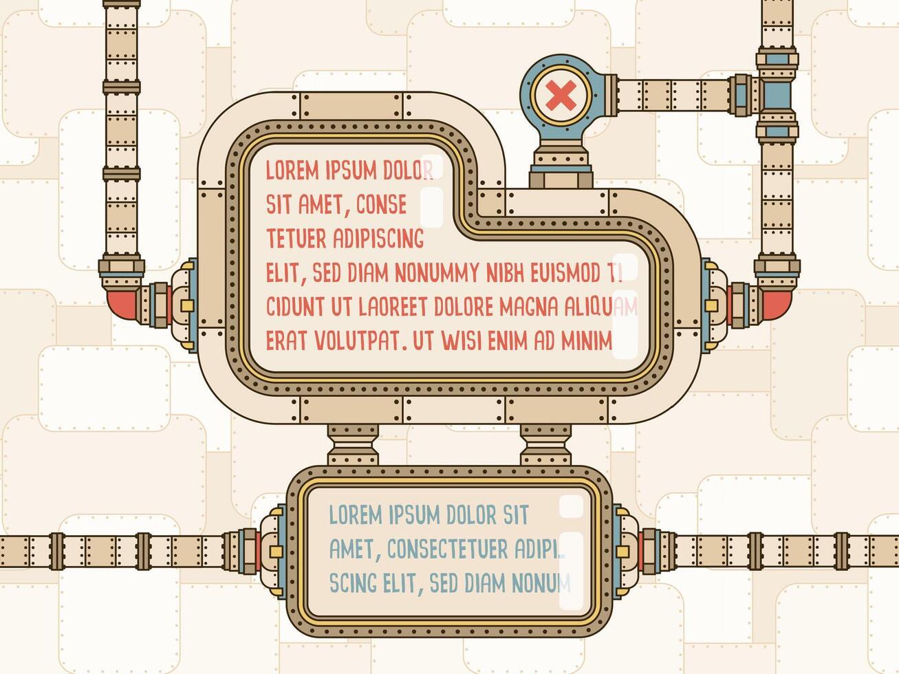 Steampunk screens with pipes connected adapters and other details vector