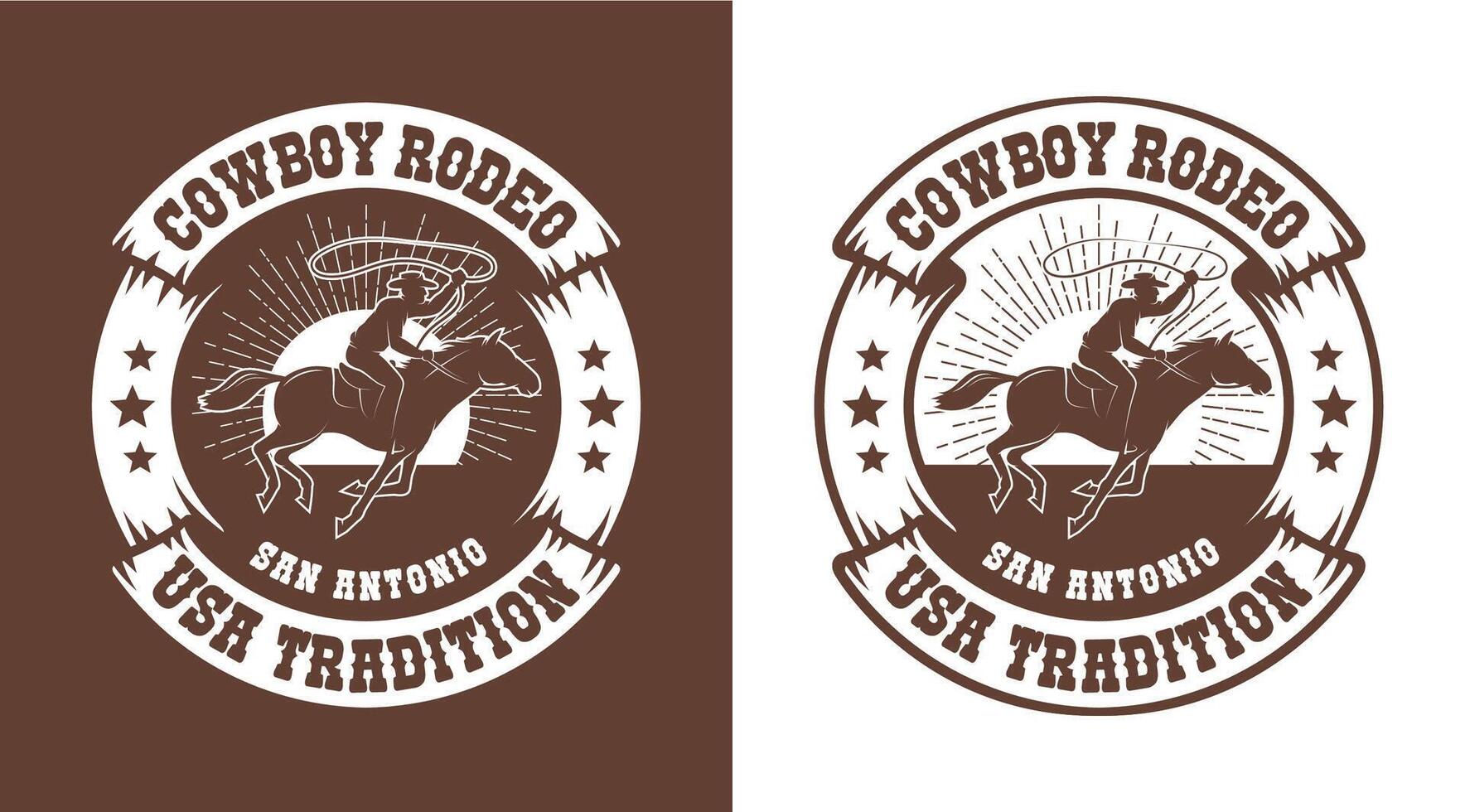 Cowboy horseman with lasso - western rodeo vintage emblem vector