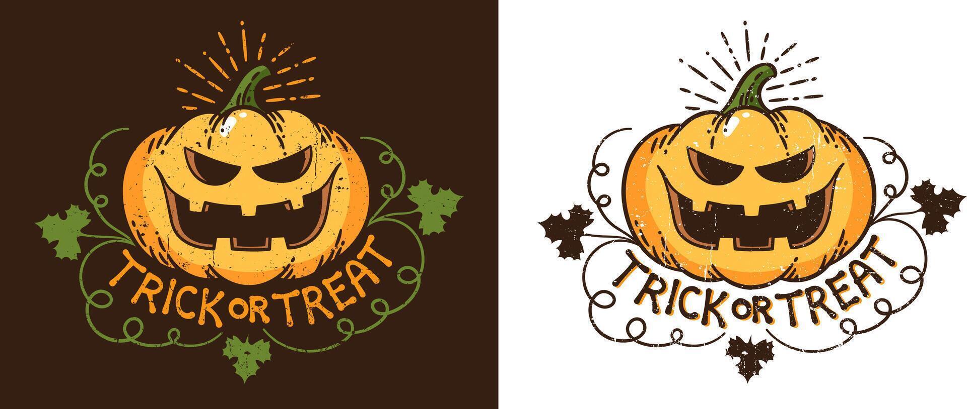 Halloween pumpkin - vintage print logo vector