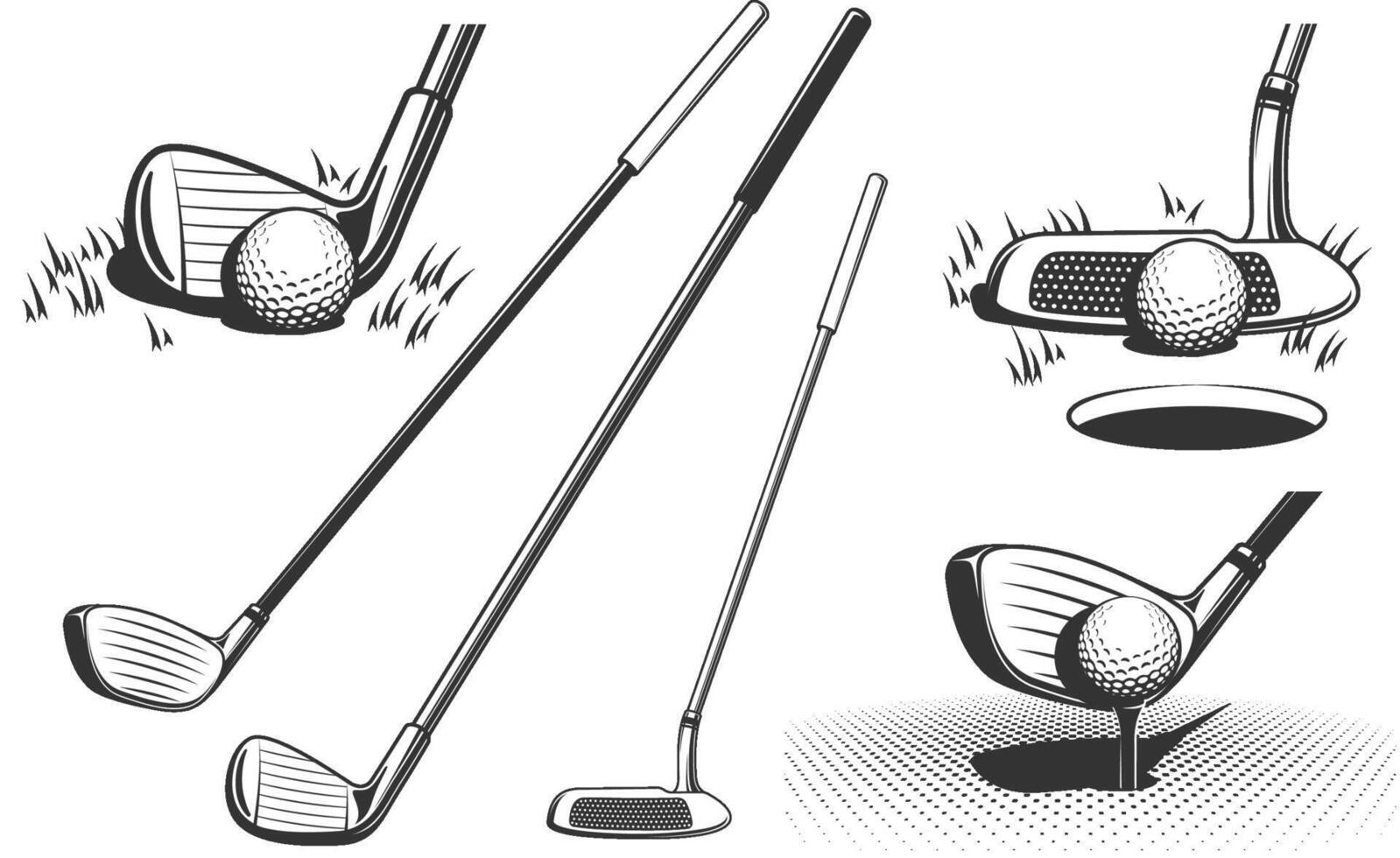 Golf clubs and a ball vector