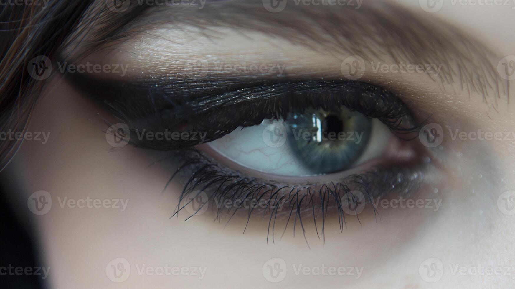 bold black smoky eye of a woman in focus. Eye make-up concept photo