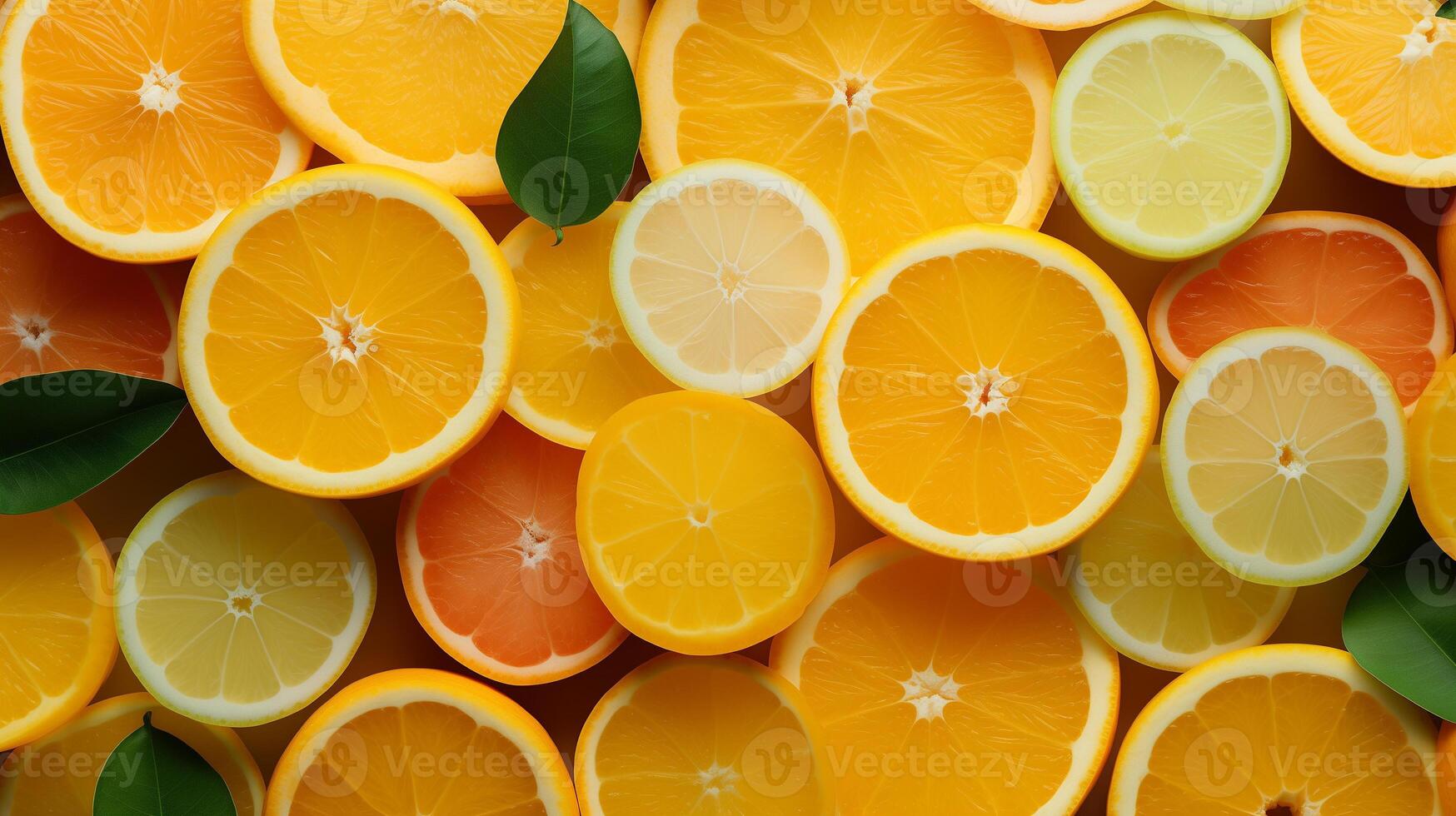 Slices of citrus fruits in full frame view. Raw citrus fruits background photo