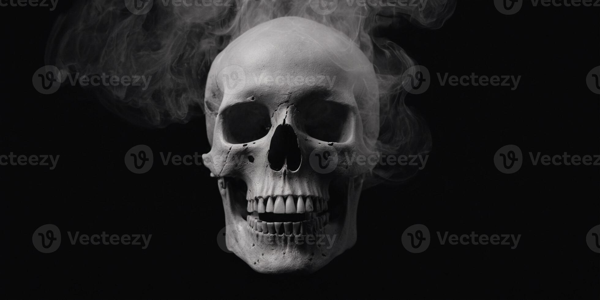 Skull with smoke, isolated background, ghost wallpaper, . photo