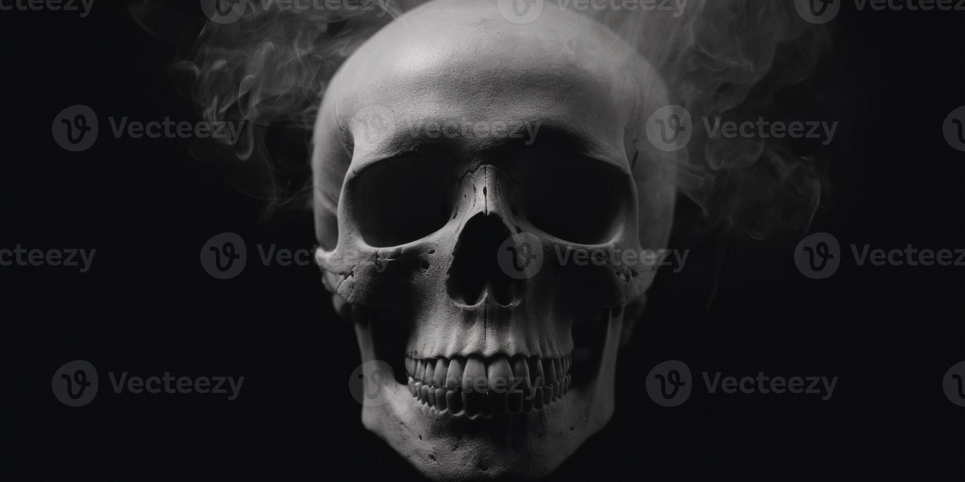 Skull with smoke, isolated background, ghost wallpaper, . photo