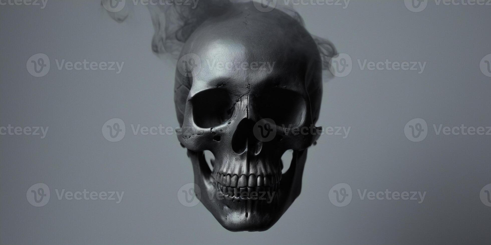 Skull with smoke, isolated background, ghost wallpaper, . photo