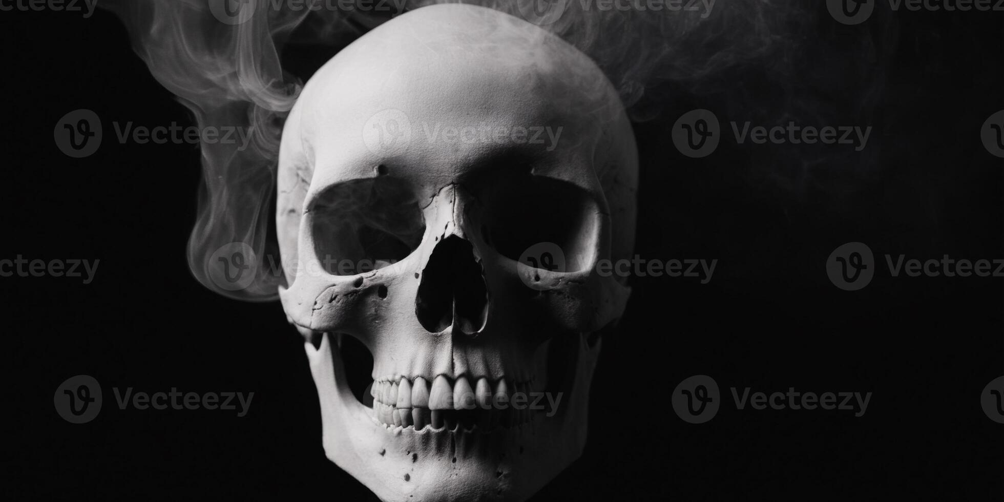 Skull with smoke, isolated background, ghost wallpaper, . photo