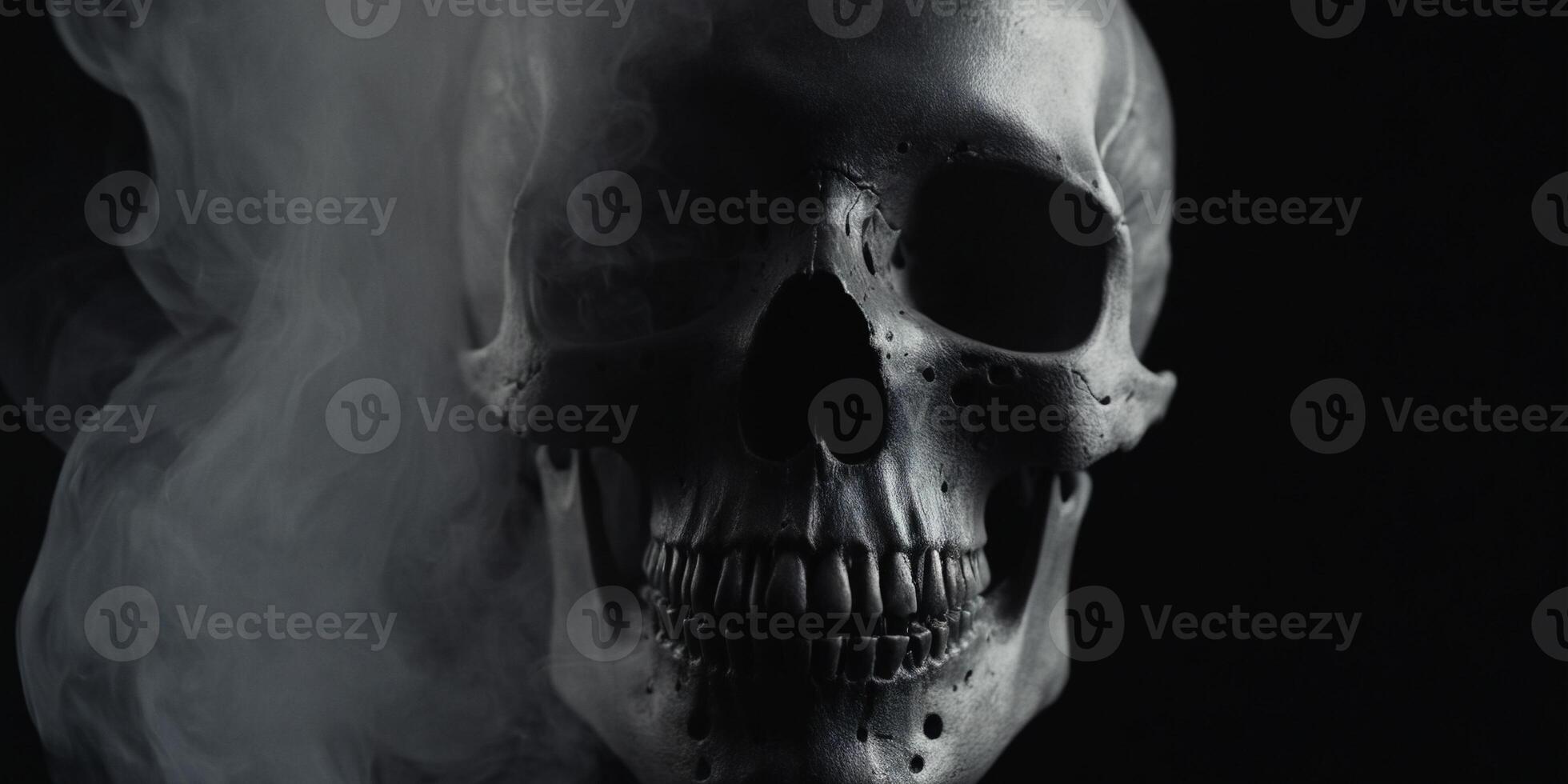 Skull with smoke, isolated background, ghost wallpaper, . photo