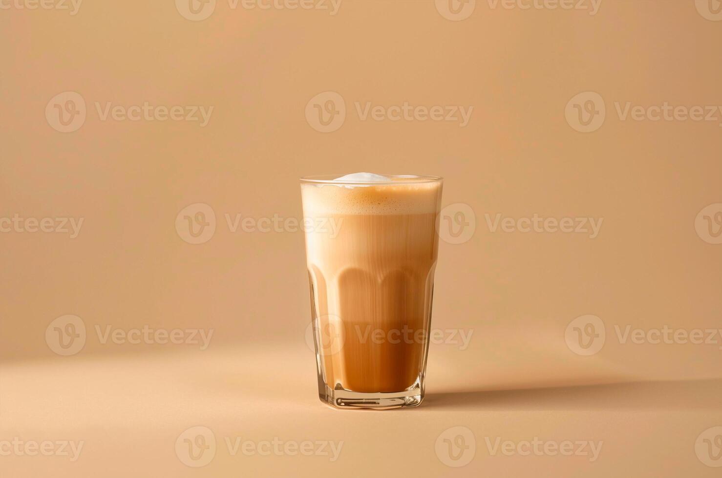 Minimalist glass glass of cold latte, sunlight photo