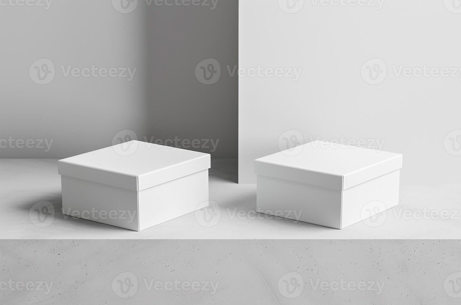 Mockup of two white boxes against the wall photo
