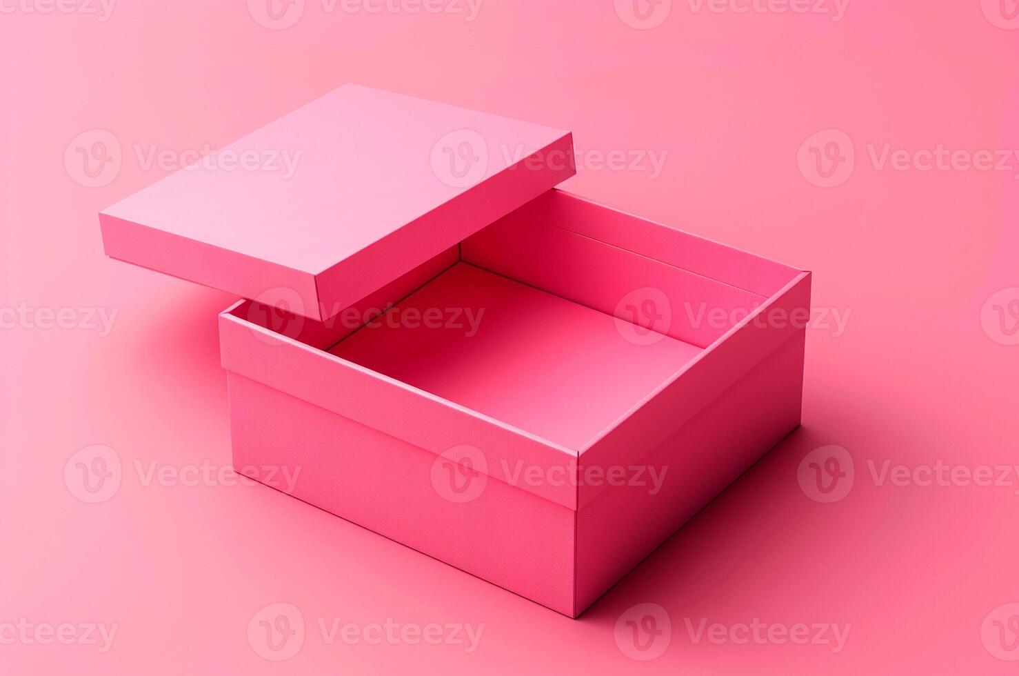 Open pink box on pink background, pink box mockup, design photo