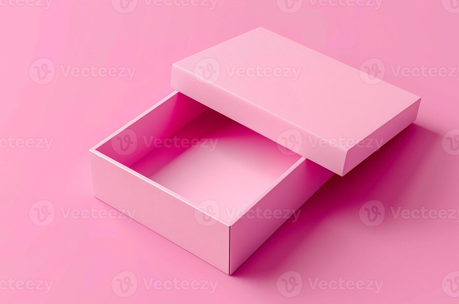 Open pink box on pink background, pink box mockup photo