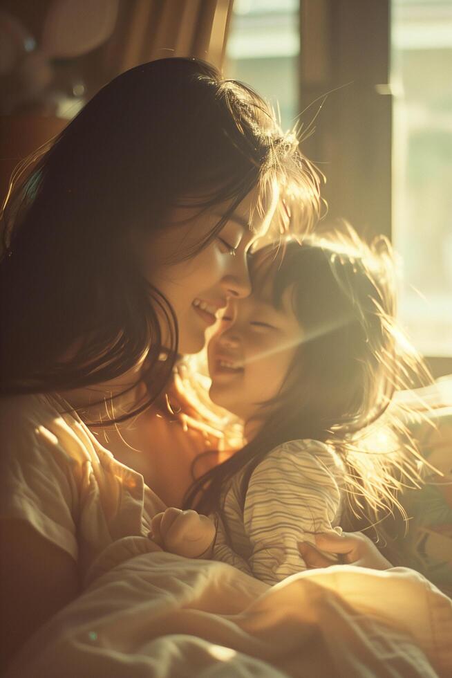 A woman and a little girl ,holding and playing with her daughter , Mother's day photo