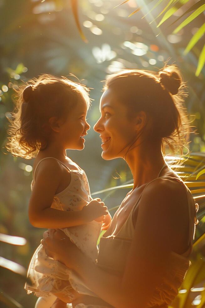 A woman and a little girl ,holding and playing with her daughter , Mother's day photo