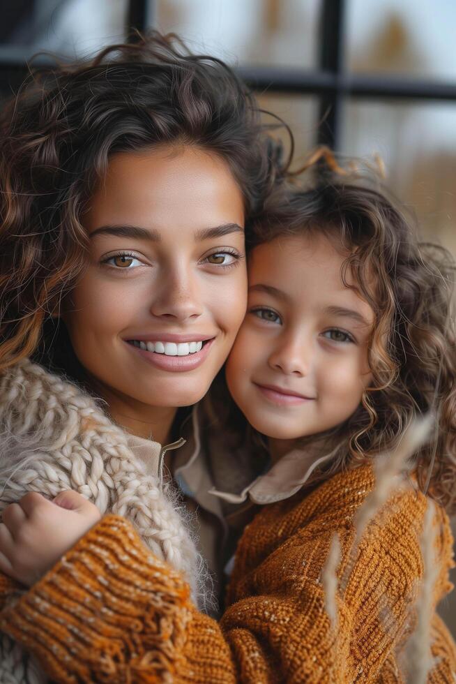 A woman and a little girl ,holding and playing with her daughter , Mother's day photo