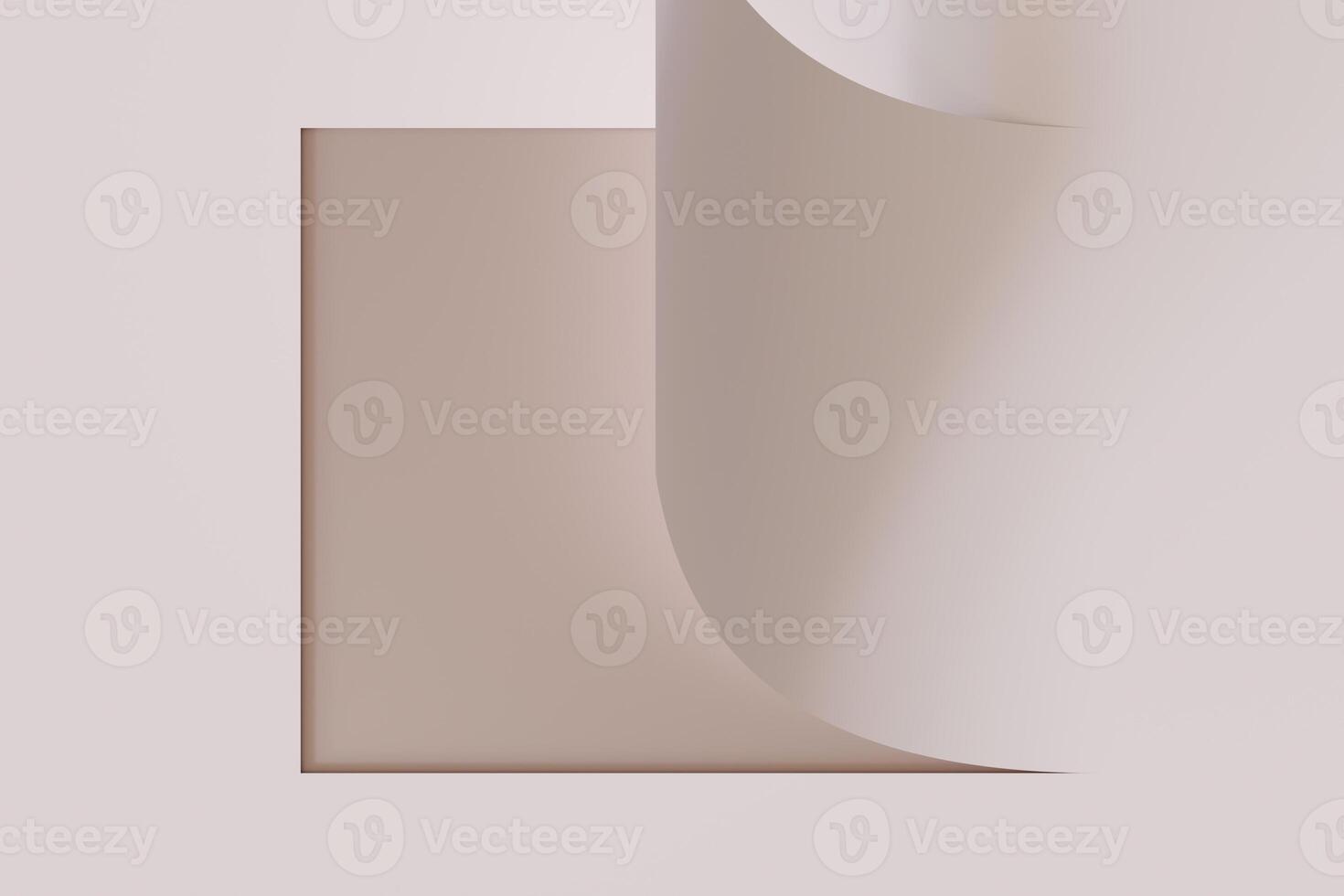 Minimalistic, abstract background, bended paper. Copy space for message, text. Beige, nude colors. Curved, rolled paper backdrop. Perfect for clean, modern design projects. 3D render. photo