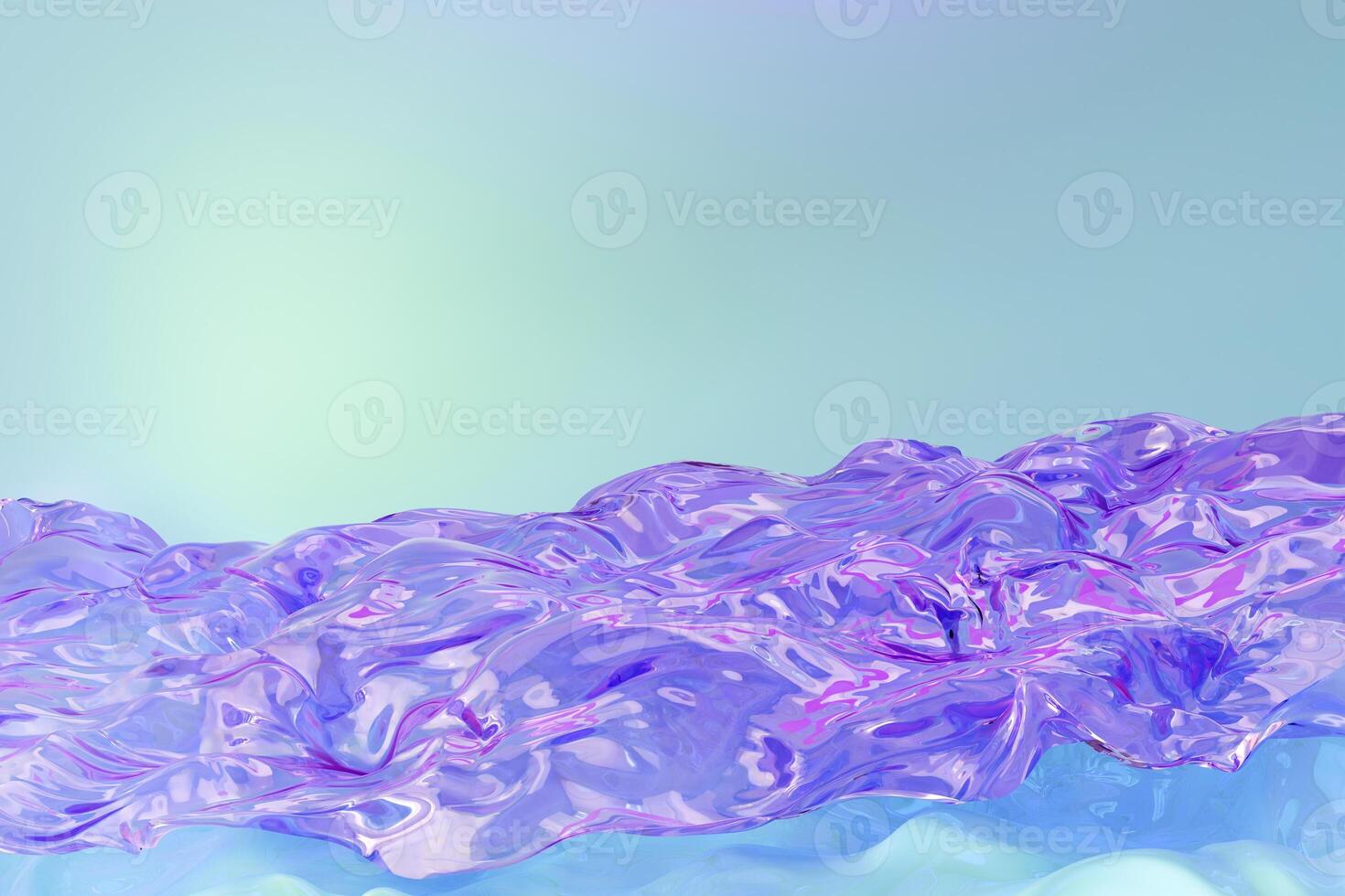 Fluid holographic waves with a serene sky-blue gradient, ideal for futuristic designs, Y2K-themed graphics, or trendy digital backgrounds. Iridescent surface. Copy space for text. 3D render. photo