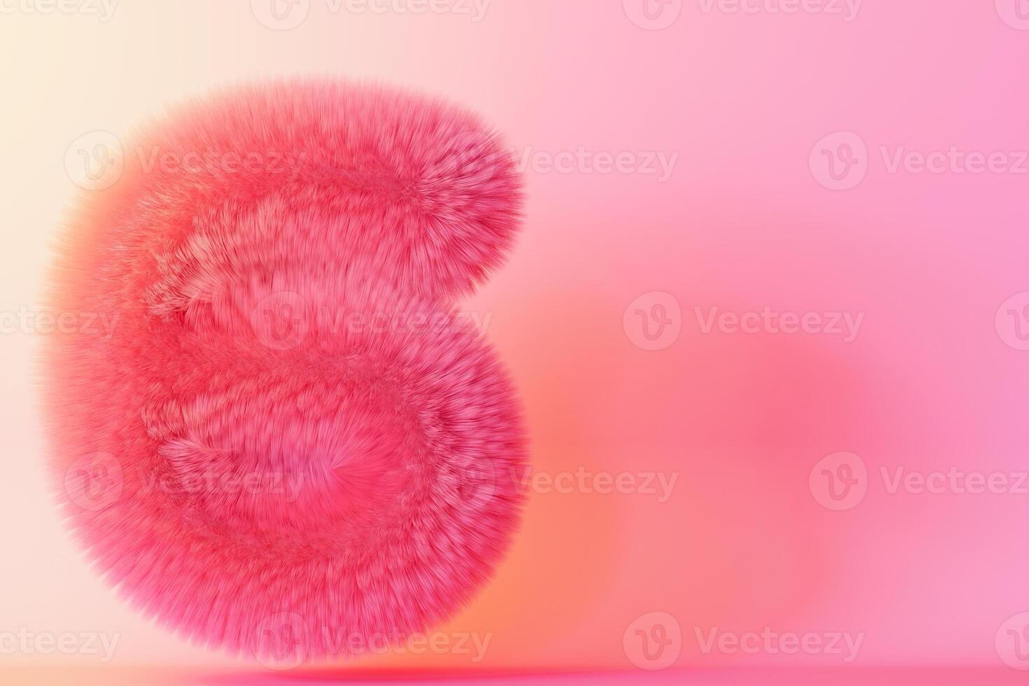 Playful, fluffy number six on gradient background. Pink symbol 6. Invitation for a sixth birthday party, or any kids event celebrating a 6th milestone. Vibrant, neon colors. Copy space. 3D. photo