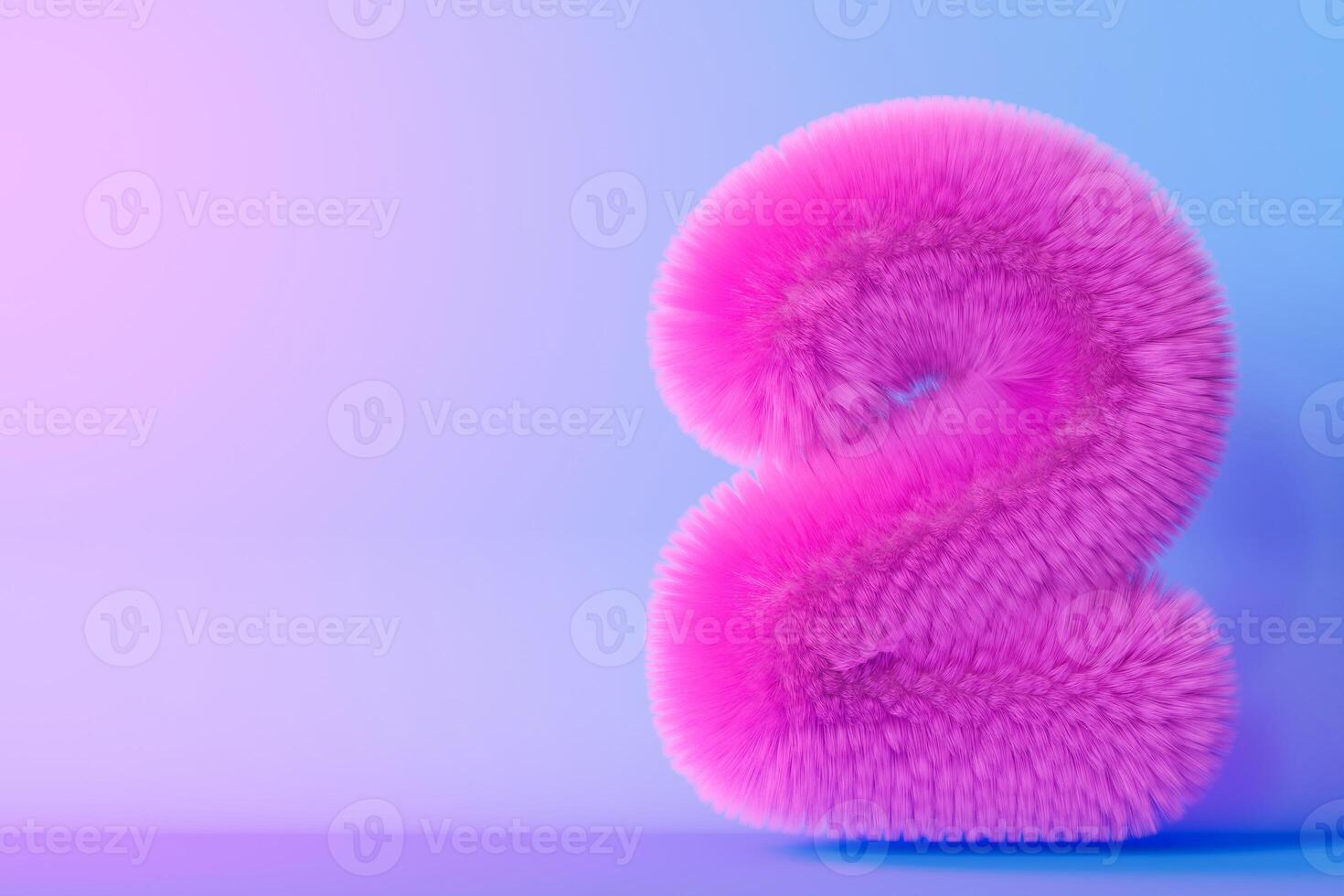 Playful fluffy number two on gradient background. Symbol 2. Second birthday party. Festive children event. Modern, trendy numbers. Vibrant, neon, radiant colors. Greeting card design. Copy space. 3D. photo