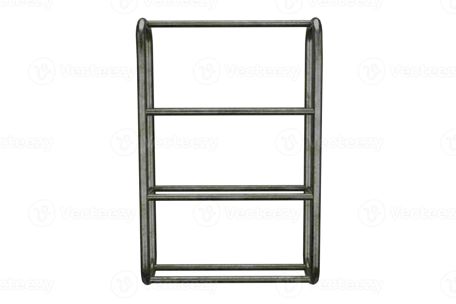 Empty metal military shelf with no spaces to hang military equipment photo