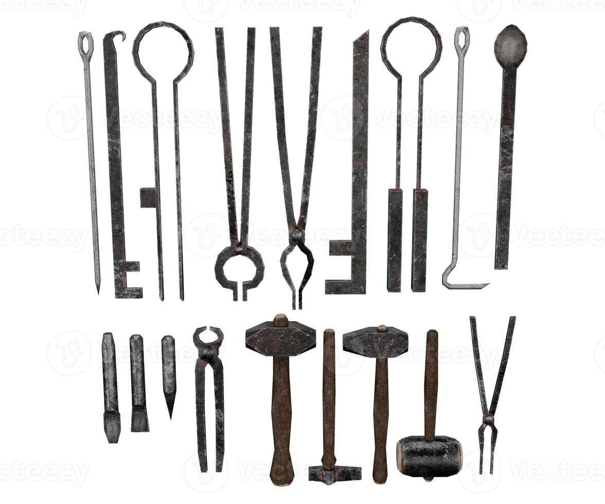 3d rendering set of medieval tools photo