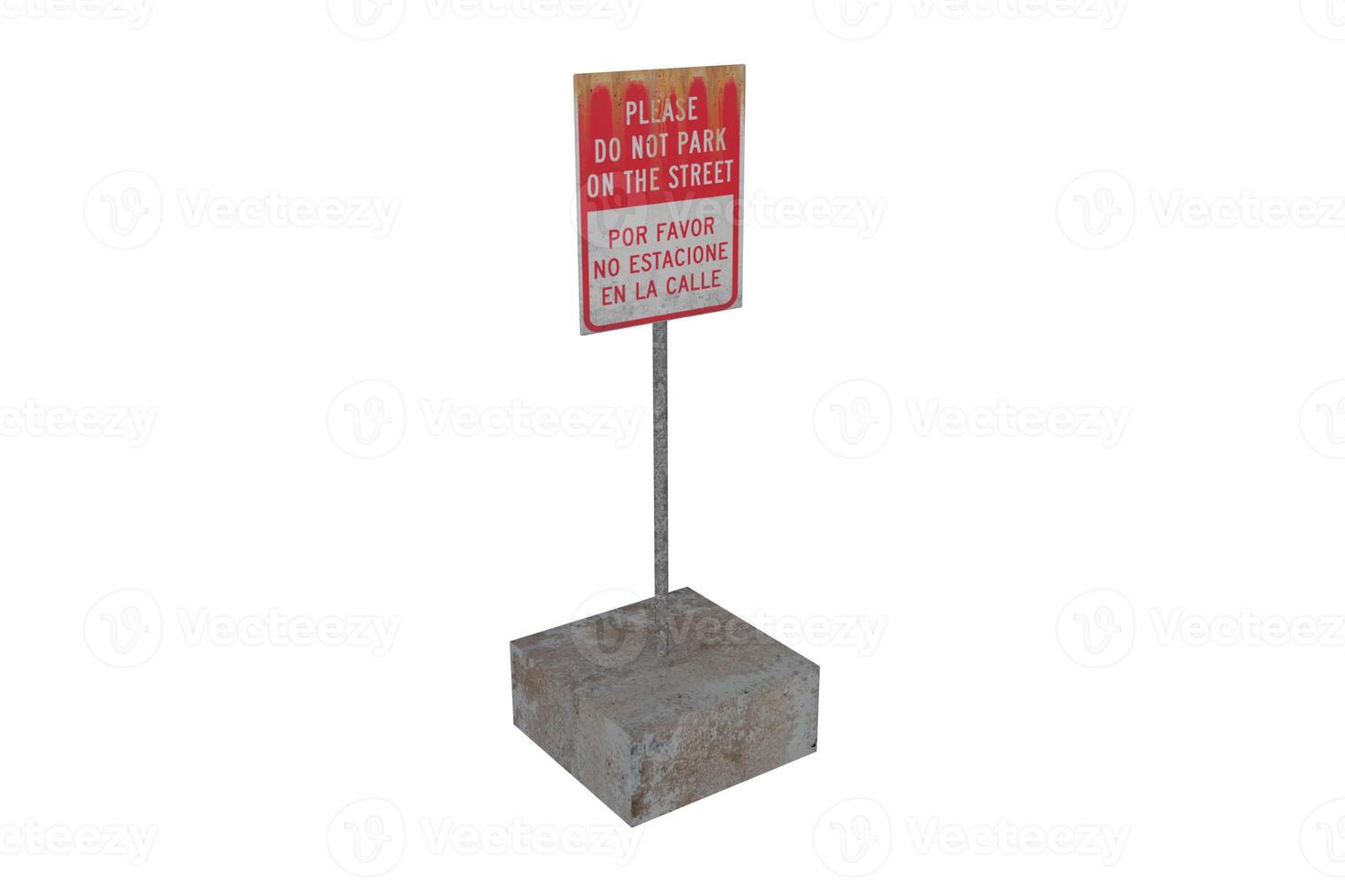 3d rendering traffic sign of no parking on the street with square concrete base photo