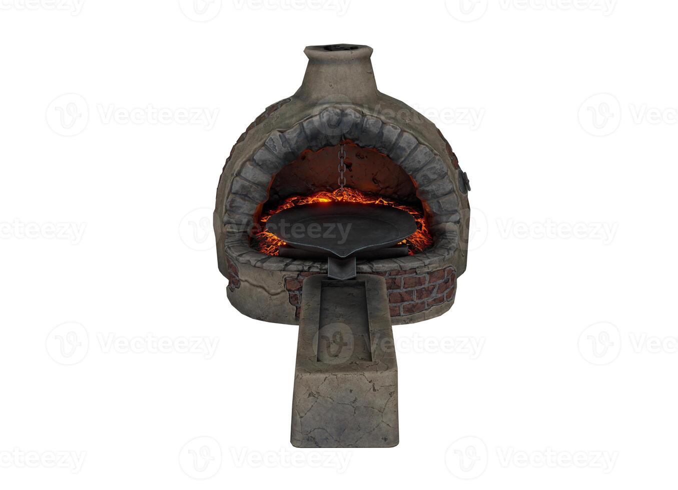 3d render of old clay oven on photo