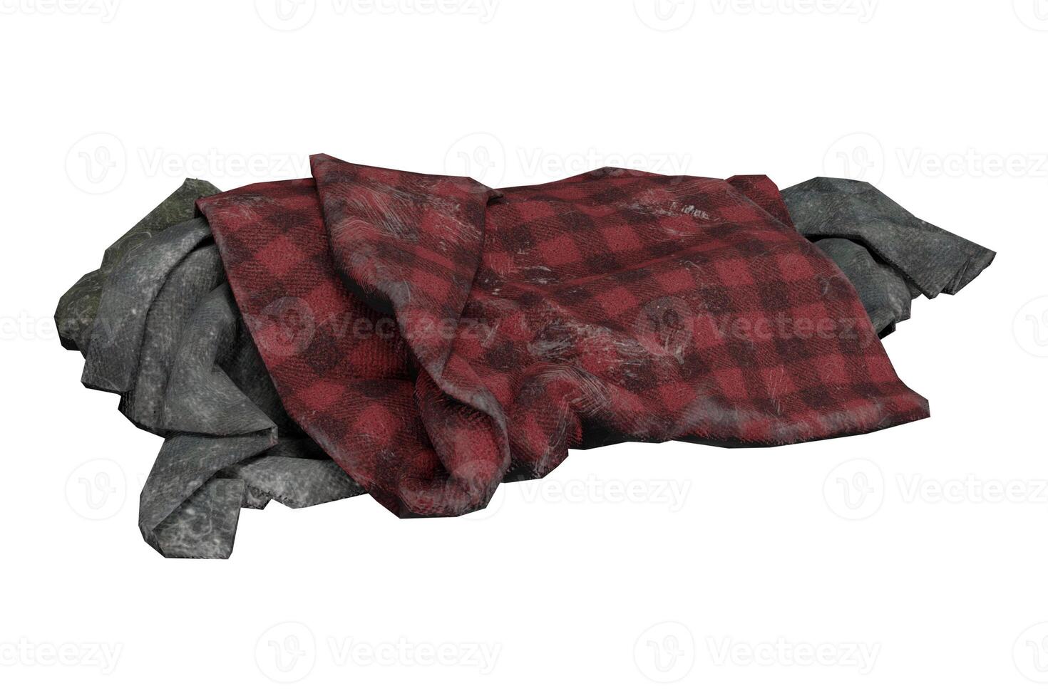 old gray and red blankets isolated on white background photo