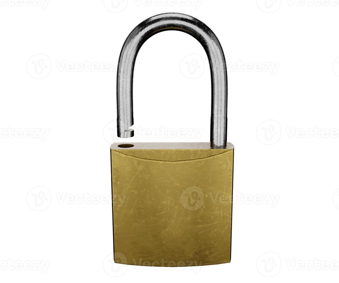 Metal padlock isolated on transparent background, security and protection concept photo