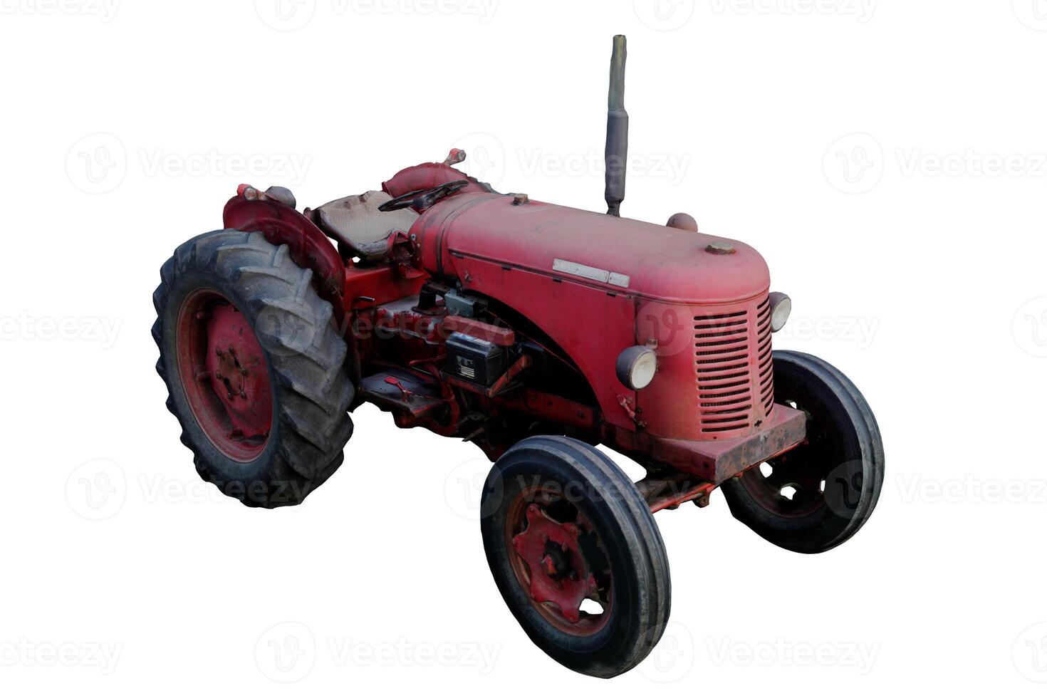 red old tractor isolated on white background photo