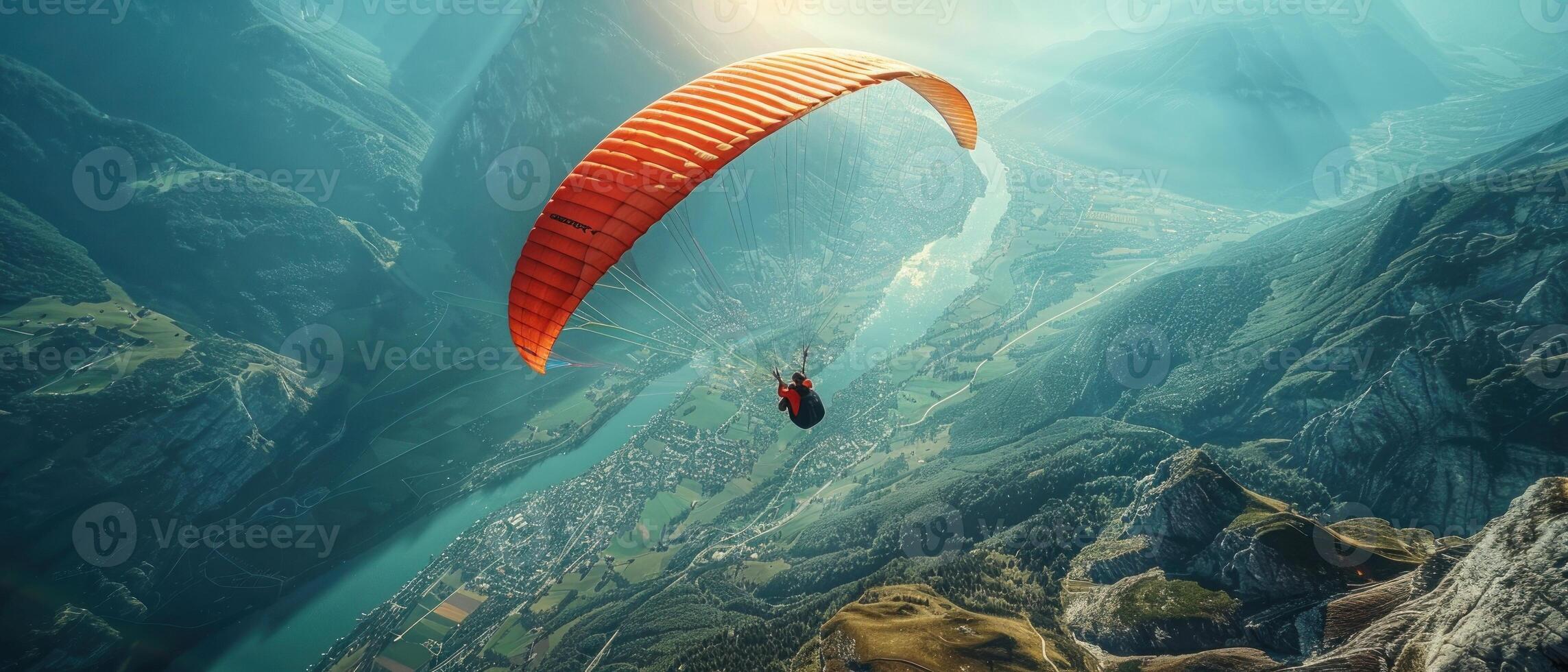 un hombre es volador un paracaídas en el cielo foto