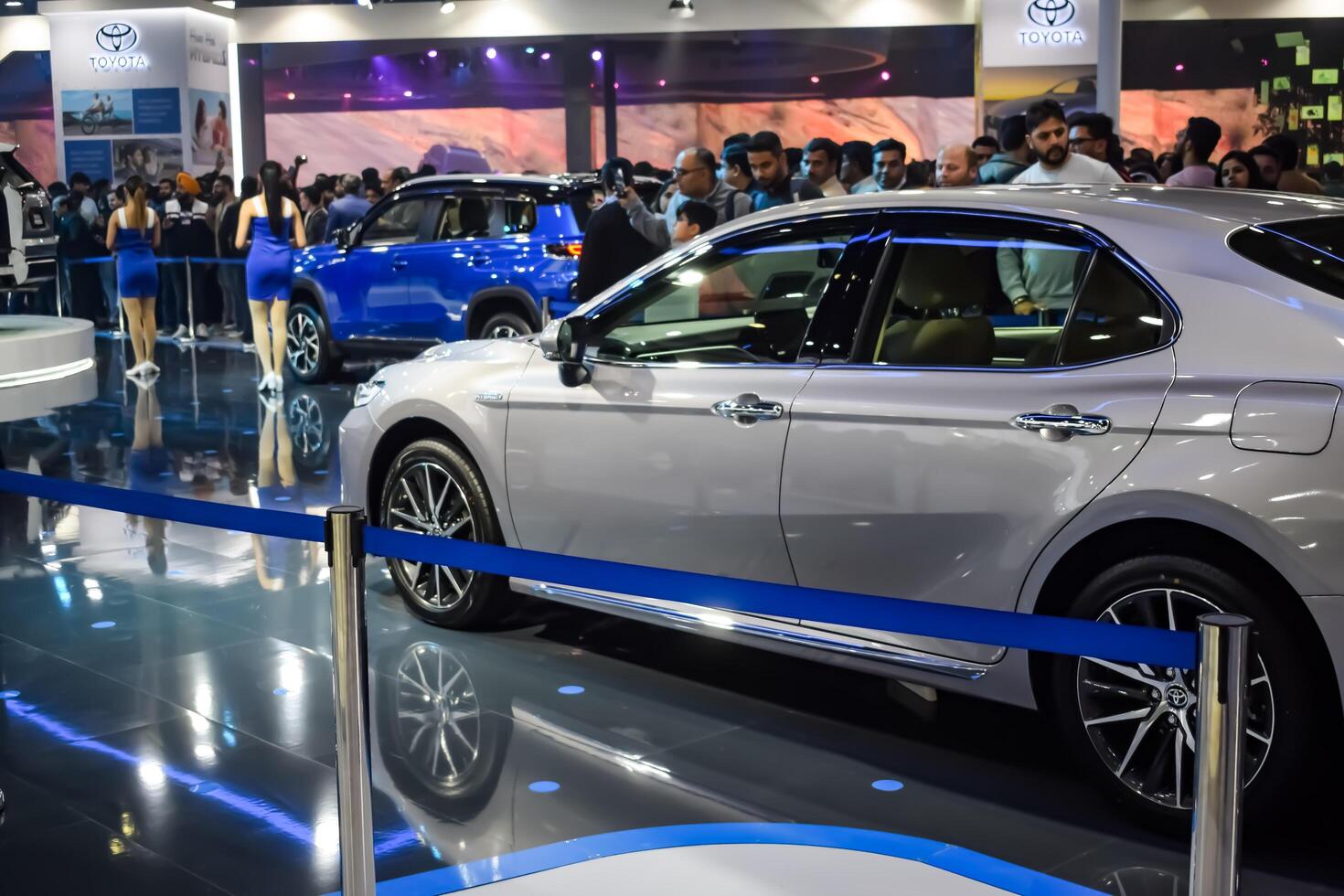 Noida, Uttar Pradesh, India, 28 November 2023- The futuristic self-driving fully autonomous electric, diesel and petrol car displayed at an auto expo 2023. Creative car designed for automobile future. photo